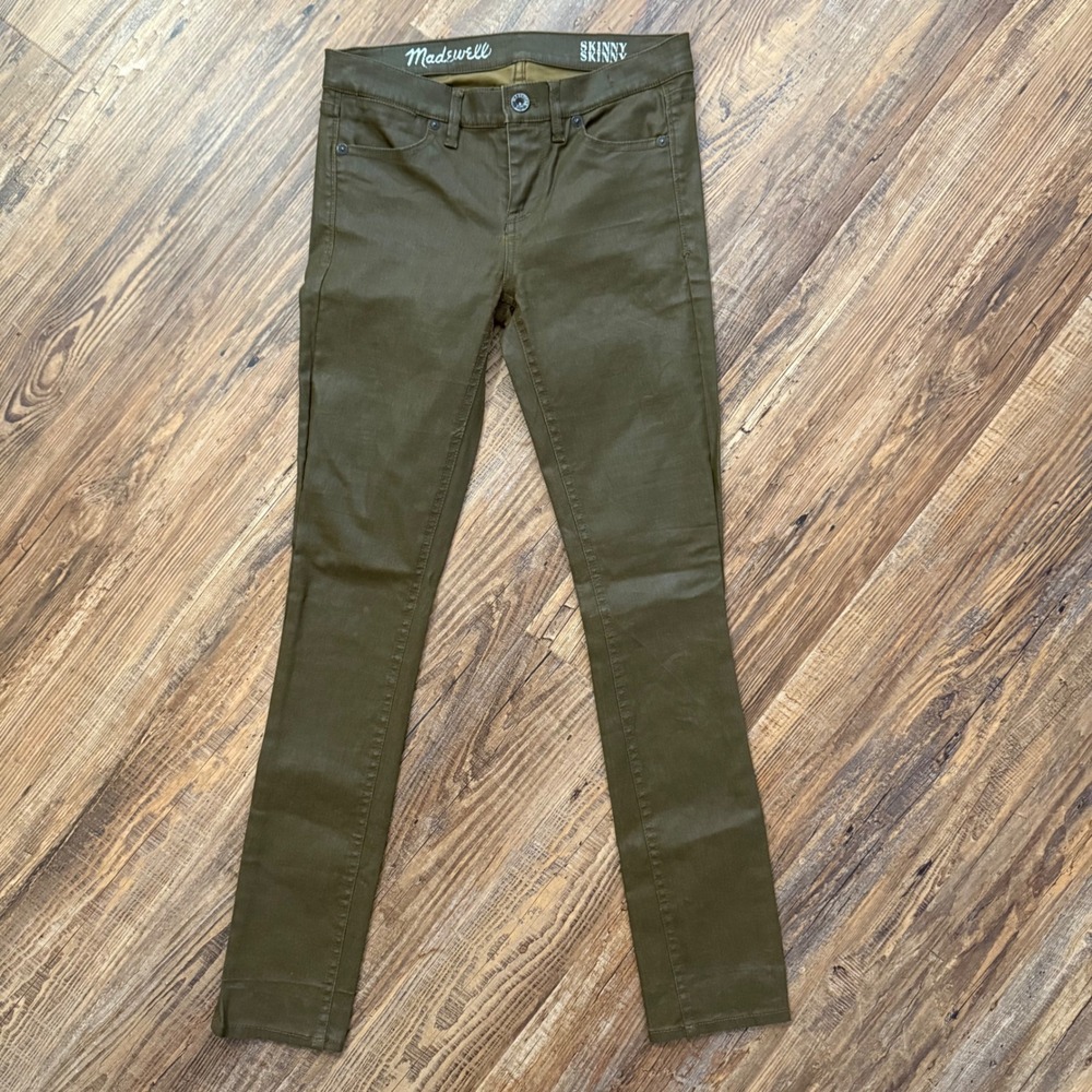 Madewell Skinny Skinny Jeans Womens 25 Olive Green Coated Waxed Excellent HOT! - Picture 2 of 9